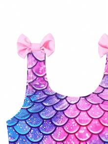 3pcs/Set Girls Mermaid Tail Bikini Set, Butterfly & Fish Scale Print Camisole & Triangle Bottoms