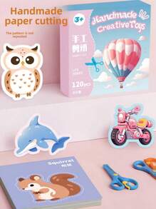 120Sheets/Set Kids DIY Paper-Cutting Art Kit With Scissors, 10 Pcs/Set Paper Tray Stickers,Montessori Educational Cutting And Pasting Toy, Vivid Designs,Creative Hands-On Craft Set For Family Bonding, Motor Skills & Holiday Fun