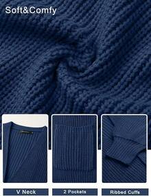 MEROKEETY Women's 2025 Open Front Chunky Cardigans Lantern Long Sleeve Oversized Knit Outwear With Pocket