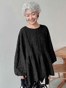 FRIFUL Women's Casual Solid Color Textured Loose Sweatshirt, Autumn,Long Sleeve Tops,Ruffle