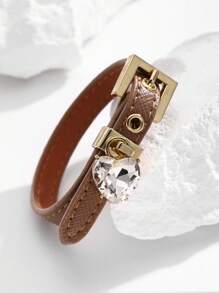 1pc Faux Diamond Bracelet, Leather Cuff With Rhinestones, High-Quality Electroplated Non-Fading, Suitable For Women's Daily Wear, Holiday Gift Choice