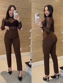 WOMEN'S TAILORED PANTS, HIGH WAIST WITH ZIPPER ON THE SIDE, ELEGANT, SOCIAL, LUXURY FASHION, BLOGGER A TOUCH OF FASHION - Rỉ Nâu - Xem 1