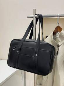 正式简约时尚 OL 托特包，女士 PU 皮革手提包，纯色个性化大容量单肩包，适合工作 - 黑色 - 查看 2