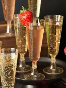 1/5/10pcs Reusable Champagne Flutes, Gold Glitter Plastic Champagne Glasses, Cocktail Cups, Wedding Toasting Flutes, Party Bar Cocktail Glasses, Bulk Gold Plastic Cups, Elegant Party Beverage Cups, For Party, Wedding And Large Events Back To School Season - Multicolor - View 2