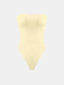 XLLAIS Summer White High Elasticity Double-Layer Fabric Bandeau Bodysuit, Casual Daily Minimalist Resort Style For Women