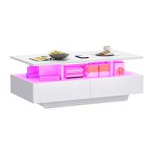 BALCONERA White UV High-Gloss Coffee Table With 4 Drawers – 7-Color RGB LED Strip , 90*55*41CM E1 MDF Coffee Table For Living Room, Home Office & Lounge, Knock-Down Design - White - View 7