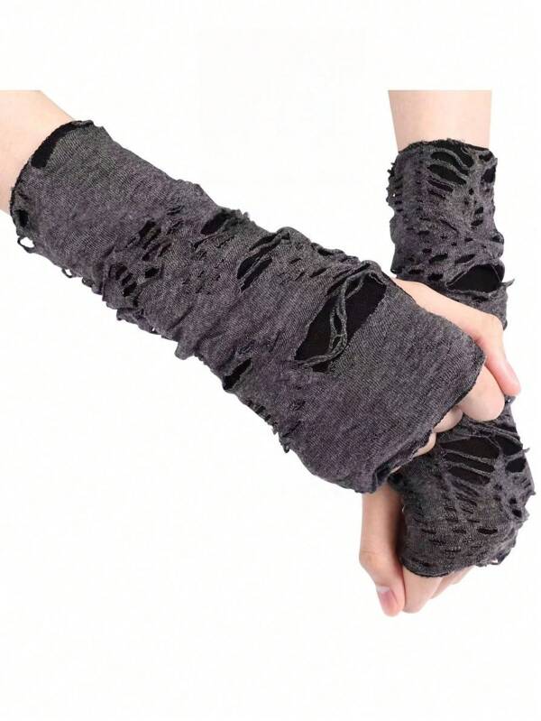 A Pair Of Ladies' Halloween Punk Cave Long Gloves, Gothic Black Fingerless Gloves, Warm Gloves, Beggar Role-Playing