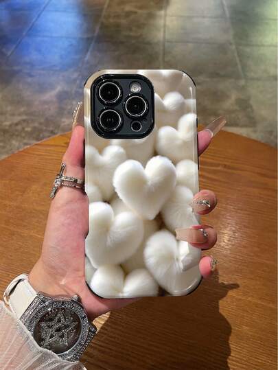 1 件时尚简约蓬松心形图案防震柔软 TPU+PC 二合一手机壳，适用于 Apple 11/12/13/14/15/16/16 Plus/16 Pro/16 Pro Max