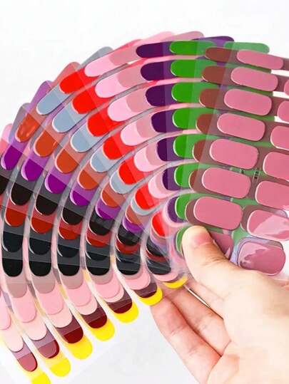 1盒16片裸色凝胶美甲贴纸，半固化自粘全甲贴，需配合美甲灯使用，可维持14天，带闪光效果，女士DIY美甲用品，易于使用，持久耐用，美甲配件