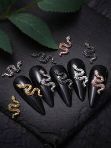 Phụ kiện trang trí móng tay hình rắn màu bạc, động vật rắn, phong cách gợi cảm Y2K, trang trí móng tay, thiết kế tự làm, 5/20/50/100 món, phụ kiện làm móng, đồ trang trí móng, đá quý làm móng - Bạc - Xem 8