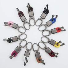 1 قطعة سلسلة مفاتيح من حبل جلد مُنسوج، سلسلة مفاتيح معدنية من سبيكة الزنك بنمط زهري للرجال، لوازم حقيبة ملونة بسيطة مع حامل بطاقة هوية، إكسسوارات للحقيبة والسيارة