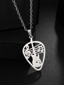 1pc Stainless Steel Rock Guitar Pendant Necklace, Unisex Fashion Jewelry, Suitable For Music Festivals, Parties, And Daily Wear - Guitar Note Necklace - View 7