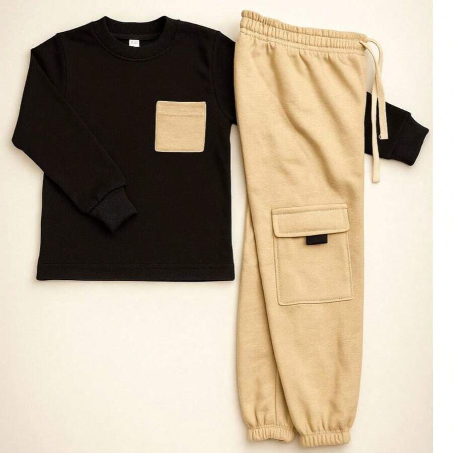 Children's Sweatshirt, Cargo Pants And Jacket Set For Boys And Girls, Autumn Winter - 黑色 - 查看 1