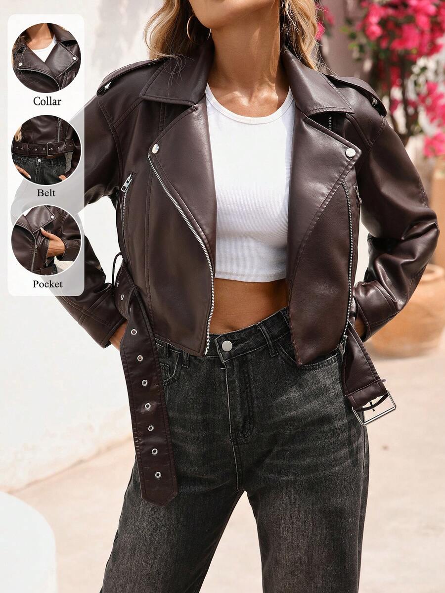 Women's Simple Solid Color Zipper Short Jacket, Daily Wear