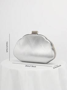 Shell-Shaped PU Leather Box Clutch Bag, Evening Bag, Formal Bag, Prom Bag, Handbag With Chain ,Wedding - Silver - View 5