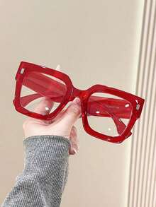 1pc Plastic Frame Big Square Transparent Fashion Clear Lens Glasses, Classic Design, Suitable For Both Men And Women, Modern Minimalist Style For Daily Life, Office, Reading, TV, And Mobile Phone - 黑色 - 查看 4