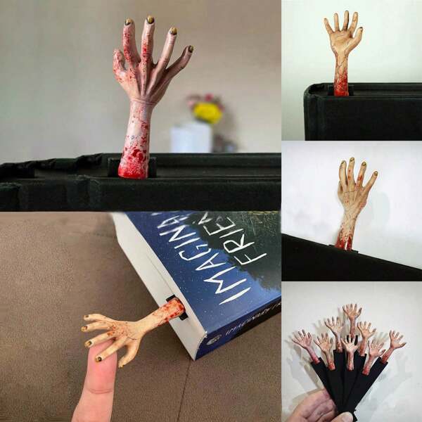 1pc Innovative Halloween Horror Hand-Shaped Bookmark Ornament, Creative Resin Craft Finger Decoration, Thrilling Prank Fun Pendant For Hotel And Chamber Of Secrets