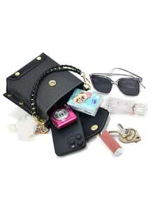 迷你手机包套装 - 时尚印花单肩包和斜挎包 - 黑色 - 查看 6