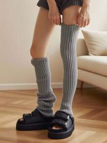 1双竖条纹针织腿套，个性亚文化Y2K风格小腿套，女士保暖腿套，纯色竖条纹保暖装饰可爱腿套，可爱甜美冬季配饰，适合春、秋、冬季穿着 - 灰色 - 查看 6