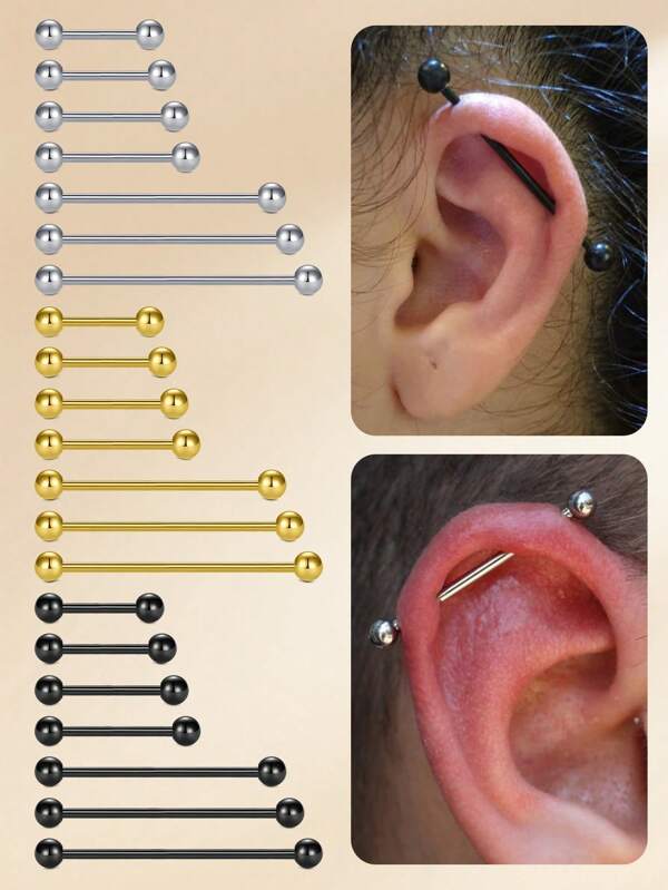 2pcs Funky Stainless Steel 14G Tongue Stud For Women For Daily Decoration, Black Tongue Barbell Stud Tragus Cartilage Helix Ear Studs 12/14/16/18/32/35/38mm Nipple Studs Tongue Rings Tongue Piercing Jewelry Nipple Rings Tndustrial Barbell Earrings