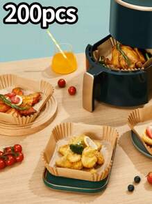 200 Pieces Cooking Sheet For Air Fryer, Sulfurized Paper For Cooking, Non-Stick Cooking Mat For Steam Cooking, Thick Heat Resistant, 8 Inch Air Fryer Mat, Kitchen Air Fryer Mat, Oil Absorbing Paper For Air Fryer, Oven Cooking Mat, Disposable - Brown - View 3