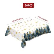 1/36 piezas Mantel decorativo impreso digitalmente con diseño de copos de nieve y árboles de Navidad - Rectangular y redondo de poliéster lavable, adecuado para decoración de comedor interior, reunión familiar, regalo, fiesta festiva, sala de estar, cocina, banquete de hotel