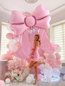 1 个超大哑光粉色蝴蝶结形铝箔气球，适用于蝴蝶结装饰、生日、情人节、圣诞节装饰、家庭生日派对、婚礼、拍照、公主生日派对、新娘送礼会、单身派对、户外影响者拍摄、周年纪念、母亲节、茶会、新年、巨型蝴蝶结装饰背景
