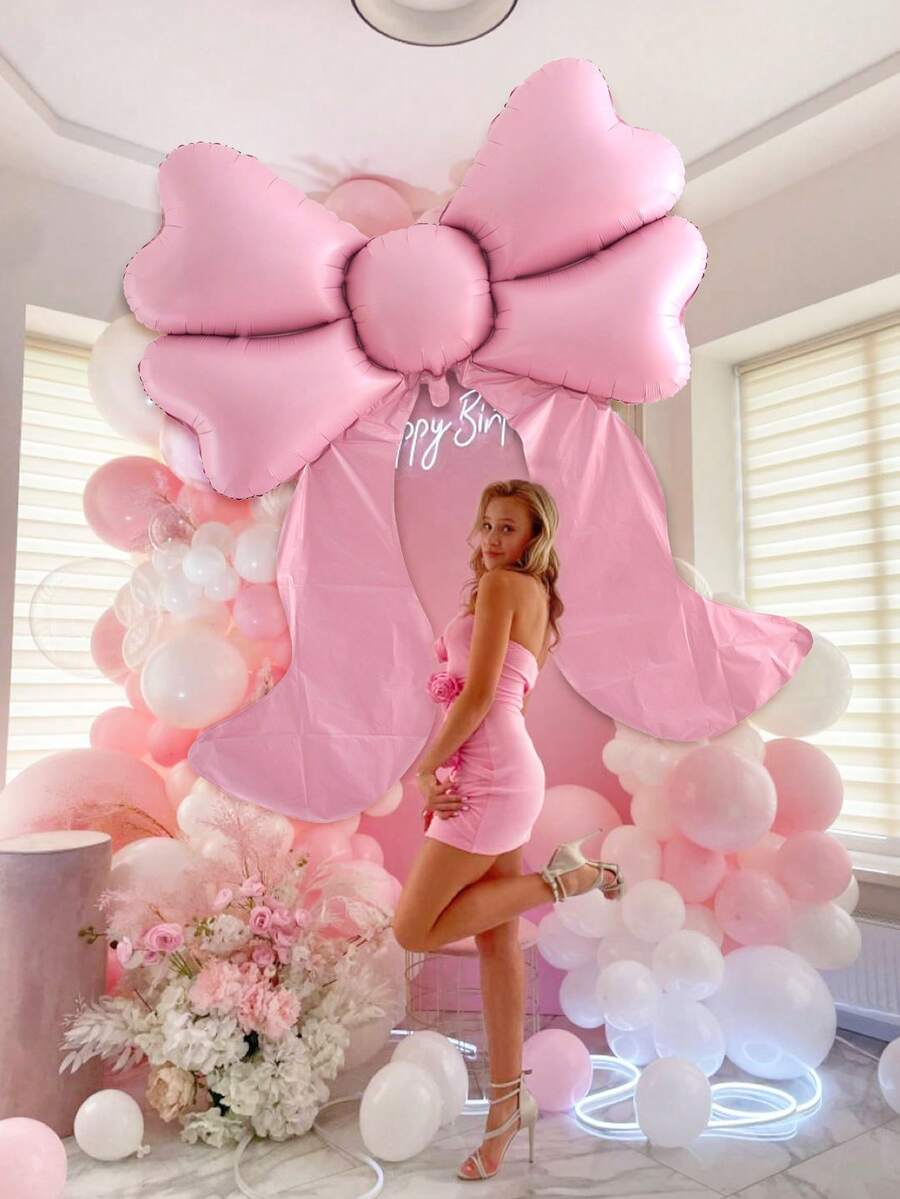 1 个超大哑光粉色蝴蝶结形铝箔气球，适用于蝴蝶结装饰、生日、情人节、圣诞节装饰、家庭生日派对、婚礼、拍照、公主生日派对、新娘送礼会、单身派对、户外影响者拍摄、周年纪念、母亲节、茶会、新年、巨型蝴蝶结装饰背景