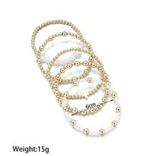 Women's Gold Bracelets Gold Beaded Bracelets Gold Beaded Ball Bracelets Stacking Sets Adjustable Pearl Beaded Bracelets 5-Piece Set - Vàng - Xem 4