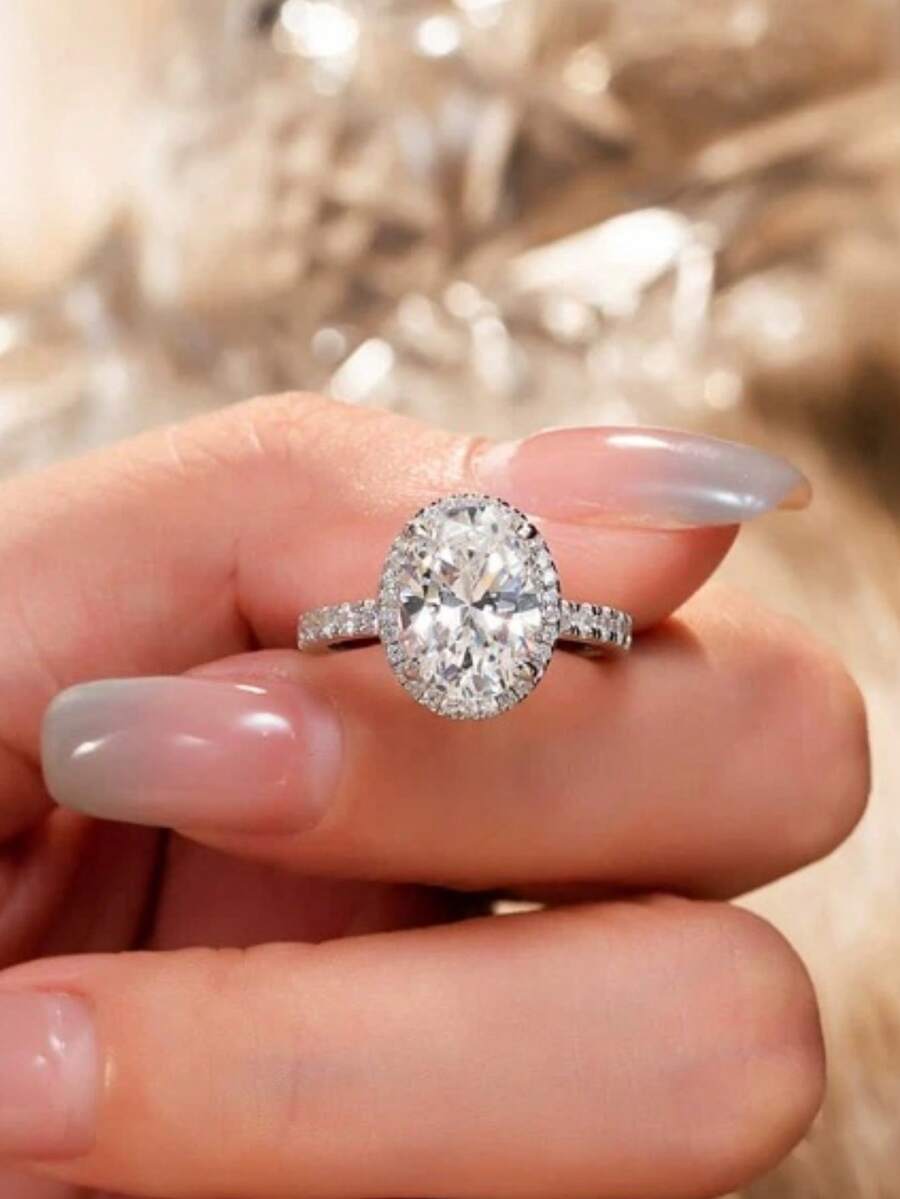 BALMORA 1 S925 Sterling Silver Exquisite Fashionable Oval Zirconia Multi Size Ring For Women Proposal Engagement Holiday Jewelry Gift