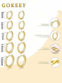 5 对钛金属不锈钢环形吊坠十字架耳环，12 毫米小号环形耳环，经典简约圆形耳环耳钉套装，不锈钢耳环套装