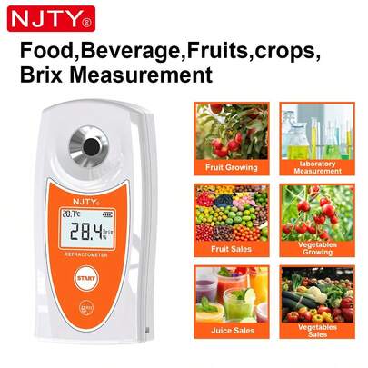 NJTY 1 Máy đo khúc xạ kỹ thuật số, Độ chính xác cao ±0,1% +0-40℃ Bù nhiệt độ hoàn toàn + Đo nhanh + Hiệu chuẩn tự động + Chống bám bẩn và dễ vệ sinh, Thích hợp cho Phòng thí nghiệm/Vườn cây ăn quả/Nông nghiệp
