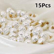 5/10/15 件优雅白色仿珍珠纽扣，带金属花盘 - 光泽、不对称形状紧固件，适用于旗袍、唐装背心和中式衬衫、服装纽扣 - 彩色 - 查看 22