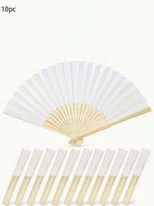 10 Stücke weiße Faltfächer, DIY leere Fächer, tragbare chinesische Bambbusfächer, Hochzeitsgeschenk für Gäste, Geburtstagsdekoration zum Selbermalen, Party-Requisiten für Fotos, Ostergeschenk, Raumdekoration, Heimdekoration - Weiss - Übersicht 1