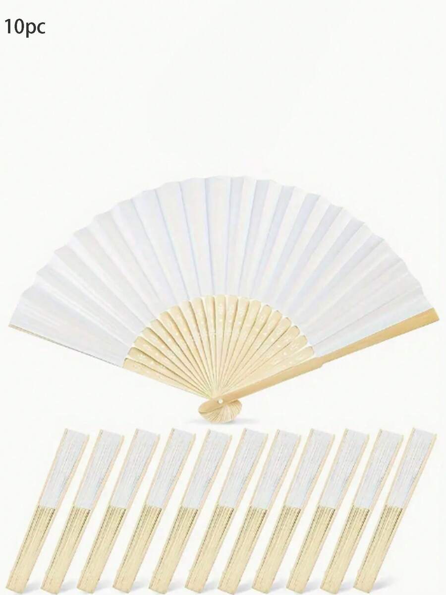 10 Stücke weiße Faltfächer, DIY leere Fächer, tragbare chinesische Bambbusfächer, Hochzeitsgeschenk für Gäste, Geburtstagsdekoration zum Selbermalen, Party-Requisiten für Fotos, Ostergeschenk, Raumdekoration, Heimdekoration - Weiss - Übersicht 1