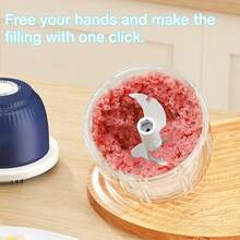 350ml Large Capacity USB Electric Mini Garlic Chopper - Powerful Meat Grinder And Vegetable Crusher - Durable And Sturdy Kitchenware For Crushing Garlic, Ginger, And More - Màu xanh lam - Xem 6