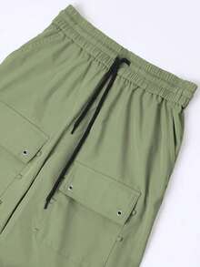Green Elastic Waist Multi-Pocket Cargo Pants - Light Green - View 4