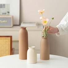 Juego de 3 jarrones decorativos de cerámica de 10.4 pulgadas, estilo bohemio moderno escandinavo, decoración del hogar de estilo campestre moderno blanco (mezcla de café) - Vistoso - Ver 6