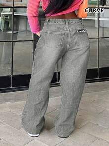 Plus Size Women Casual Denim Jeans, Minimalist Street Style