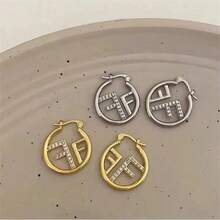 新款字母F奢华耳环，小众设计，优雅个性化耳环，珠宝耳环礼品 - 金色 - 查看 6