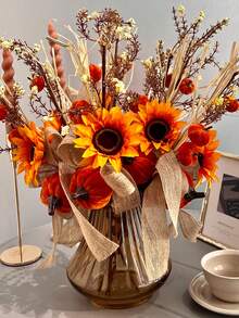 1/3pcs Artificial Branches With Pumpkins And Sunflowers, Orange, 1 Large Pumpkin, 3 Small Pumpkins, 1 Flower Head, PE Material, Artificial Flowers, Artificial Plants , Large Decorations, Centrepieces, Plastic Flowers, Room, Table, Garden Decorations Harvest Decorations, Halloween Home Decor Halloween Decor Room Decor - Multicolor - View 5