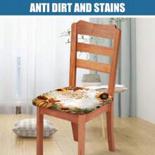 1/4/6/40 piezas Cubiertas de silla de fibra de leche estirables y extraíbles con estampado de hojas de otoño, girasoles y calabazas, para restaurante, cocina, comedor, hotel - Fundas de cojín de silla cuadradas extraíbles y suaves