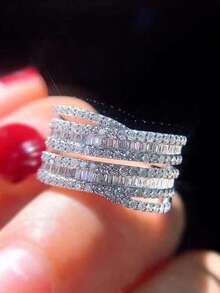 1pc Light Luxury High Flash Inlaid T-Shaped Zirconia Ring 925 Sterling Silver Women's Ring Elegant Women's Jewelry Valentine's Day Birthday Gift Daily Wear - T Square  Ring - View 5