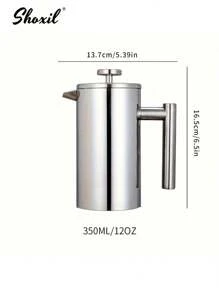 shoxil 1 件 304 不锈钢法压壶，双层手冲咖啡壶，泡茶壶，法压咖啡机，家庭和户外咖啡工具，适用于家庭、办公室、露营、旅行、下午茶 - 銀色 - 查看 12