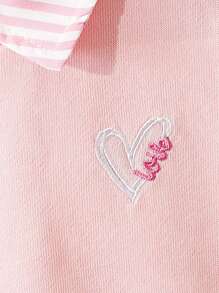 2 件套女婴刺绣心形无袖上衣和条纹长袖衬衫搭配喇叭裤，休闲学院风