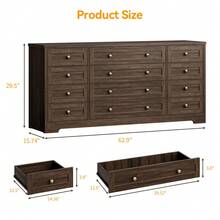 LIZHOUMIL 12 Drawers Wood Dressers For Bedroom,16" Wide TV Stand Dresser For 65 Inch TV,Long Wooden Dresser For Living Room, Hallway - màu nâu - Xem 4