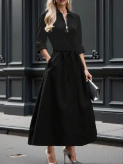 2025秋冬女士束腰优雅高端长款连衣裙