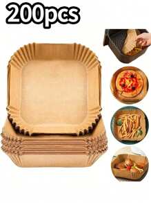 200 Pieces Cooking Sheet For Air Fryer, Sulfurized Paper For Cooking, Non-Stick Cooking Mat For Steam Cooking, Thick Heat Resistant, 8 Inch Air Fryer Mat, Kitchen Air Fryer Mat, Oil Absorbing Paper For Air Fryer, Oven Cooking Mat, Disposable - Brown - View 4