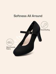 Women's High Heels Mary Jane Pumps Round Close Toe Elegant Classic Comfortable Low Platform Office Work Dress Shoes - Da lộn màu đen - Xem 3