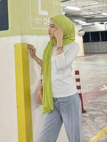 1pc Women's Solid Color Chiffon Beach Scarf, Muslim Headscarf, Arabic Casual Long Scarf, Suitable For Daily Use For Dress